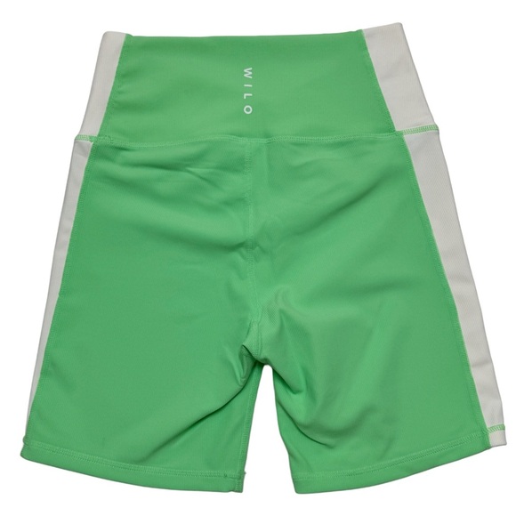 {WILO The Label} Green White Ribbed Crossover Waistband Colorblock 6" Bike Short - Picture 2 of 4